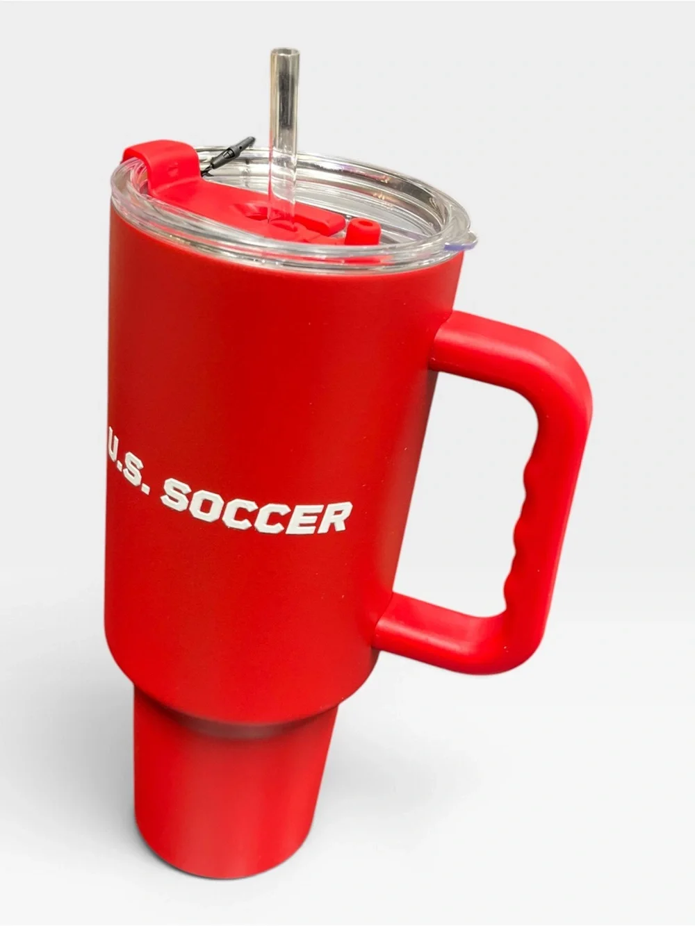 Logo Brands Soccer 40 oz Tumbler with Handle - Powder Coated-Stainless Steel wit